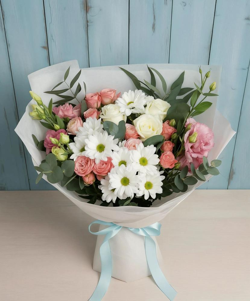 Букет цветов из: Розы, Лизиантусы и Хризантемы в Супонево