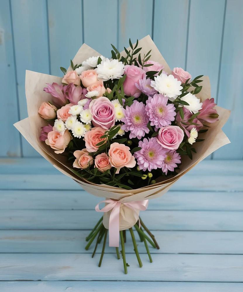 Букет цветов из: Хризантемы, Розы и Альстромерии в Супонево
