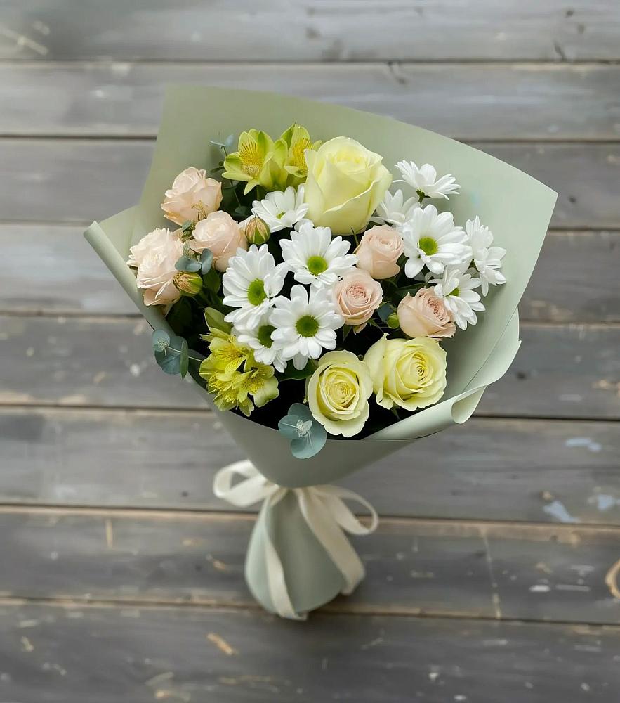 Букет цветов из: Альстромерии, Розы и Хризантемы в Супонево