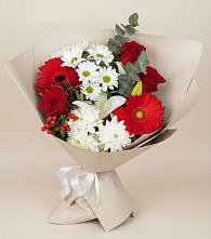 Букет цветов из:  Розы, Хризантемы, Герберы и Лилии в Супонево