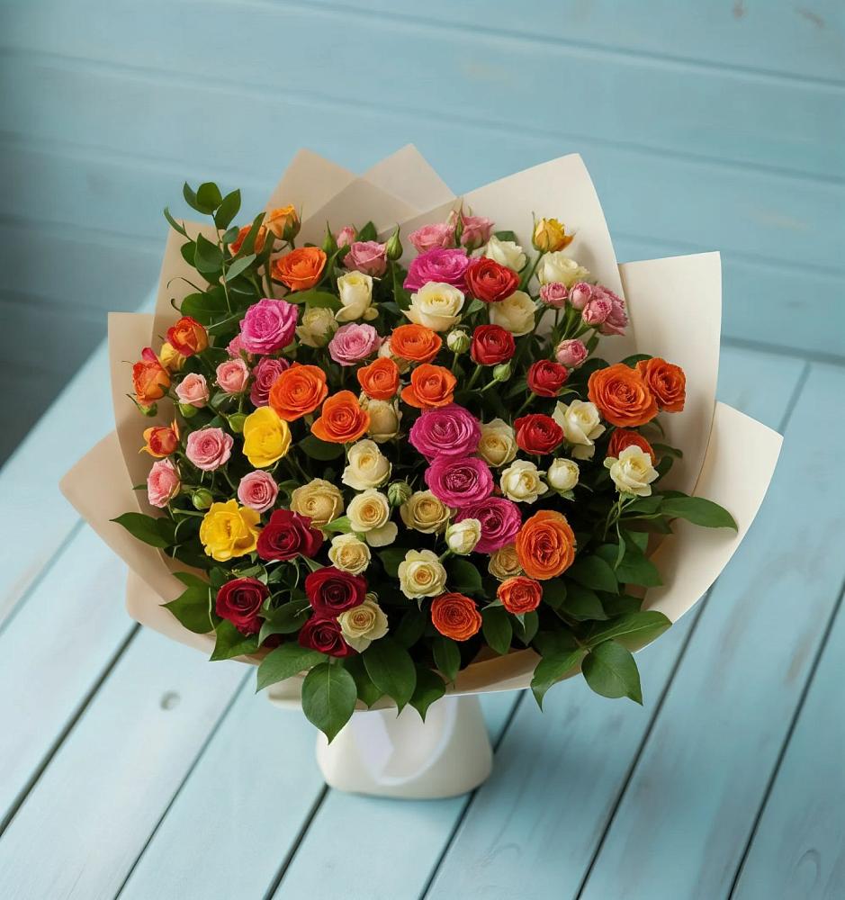 Букет Микс из разноцветных кустовых роз в Супонево