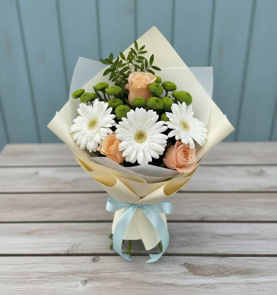Букет цветов из: Герберы, Розы и Хризантемы в Супонево