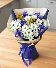 Букет цветов из:  Розы, Ирисы и Хризантемы в Супонево