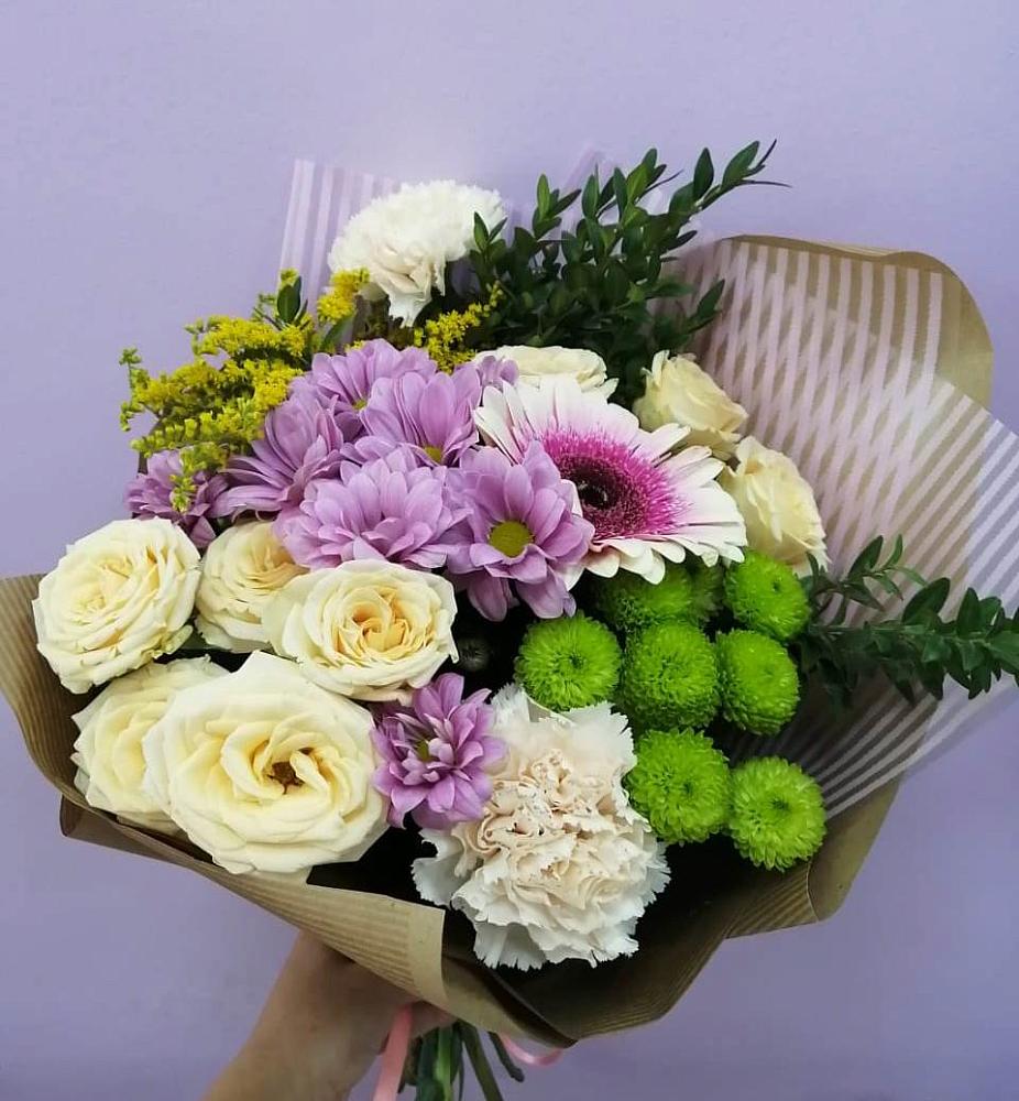 Букет цветов из: Хризантемы, Розы, Гвоздики и Герберы в Супонево