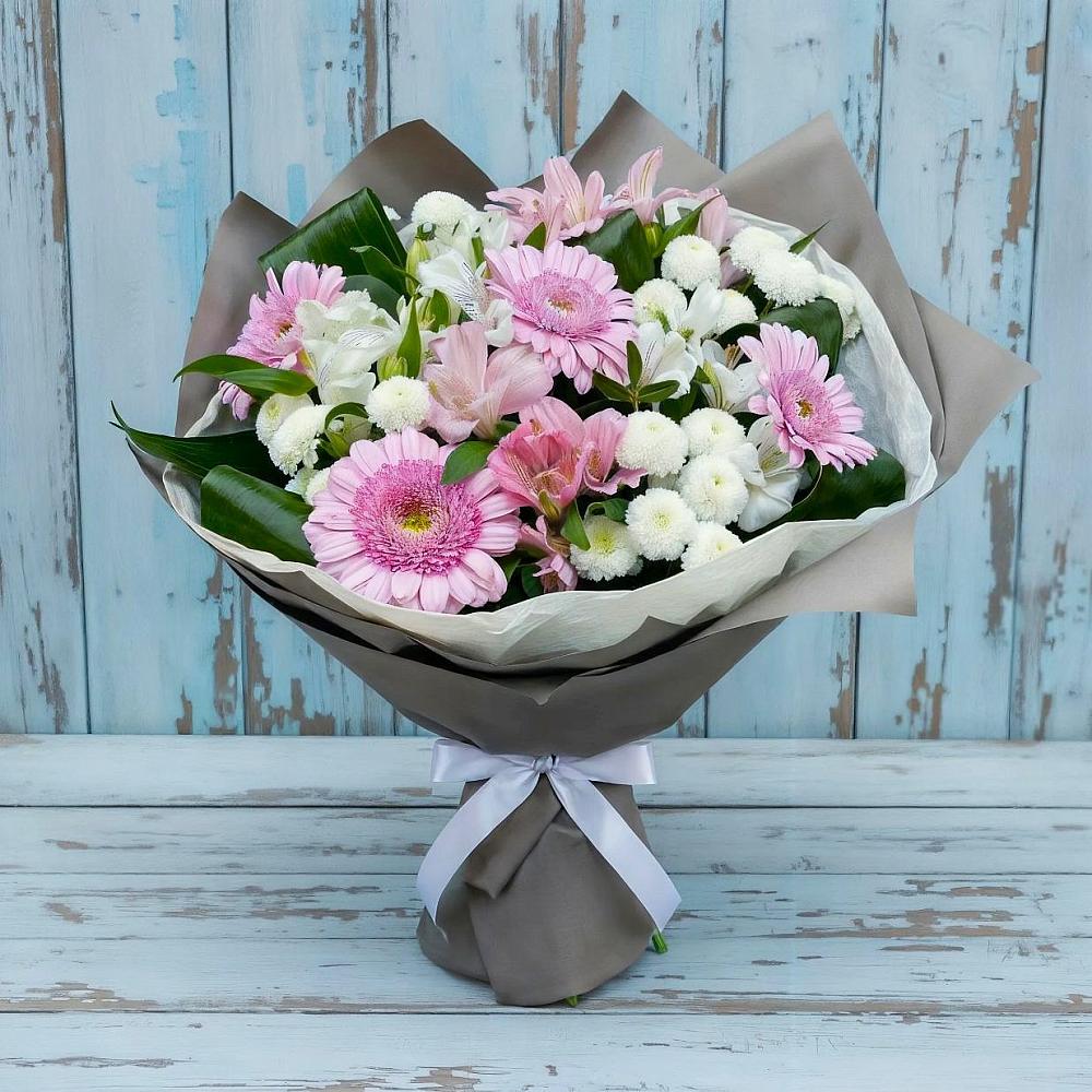 Букет цветов из: Герберы, Альстромерии и Хризантемы в Супонево