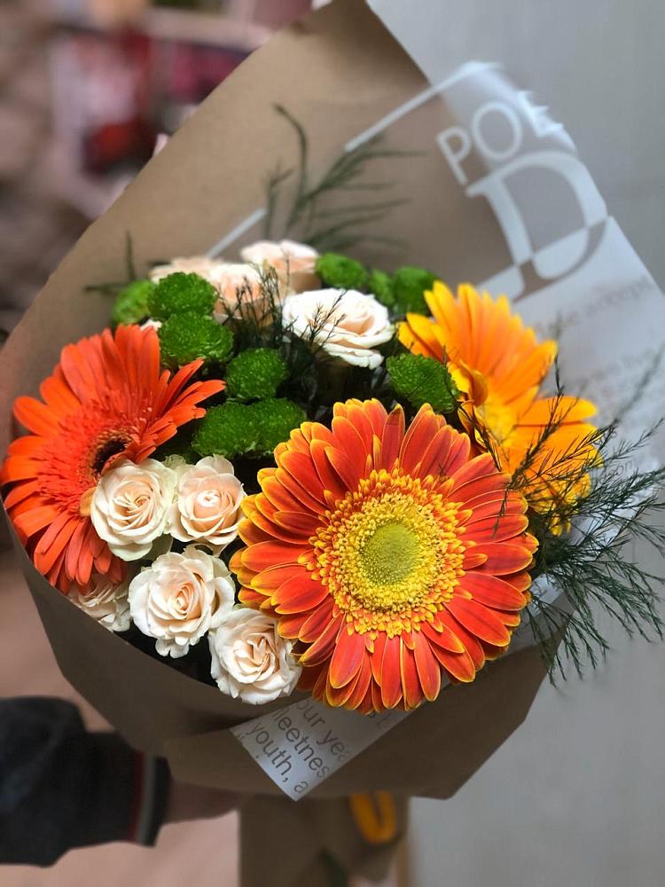 Букет цветов из: Герберы, Хризантемы и Розы в Супонево